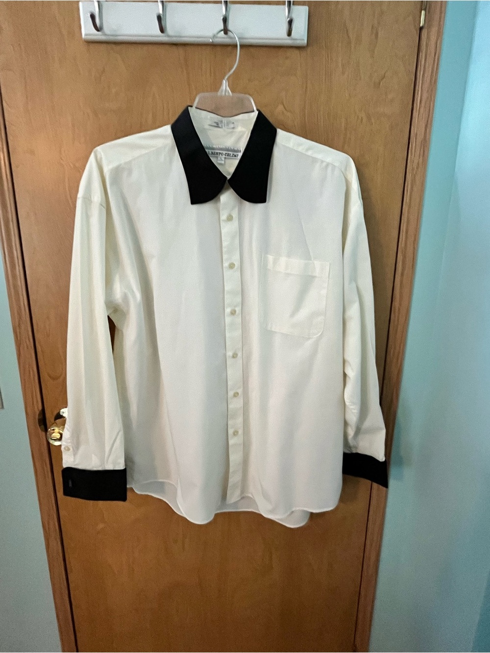 Alberto Celini Men's Button Down Size 17 1/2 - Black & Cream Cuff Links  EUC